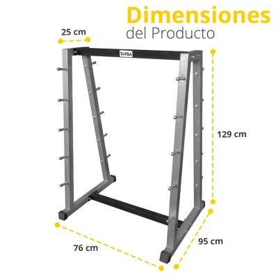 RACK PARA BARRAS DE PESO INTEGRADO GRIS CON NEGRO