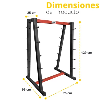 RACK PARA BARRAS DE PESO INTEGRADO NEGRO CON ROJO