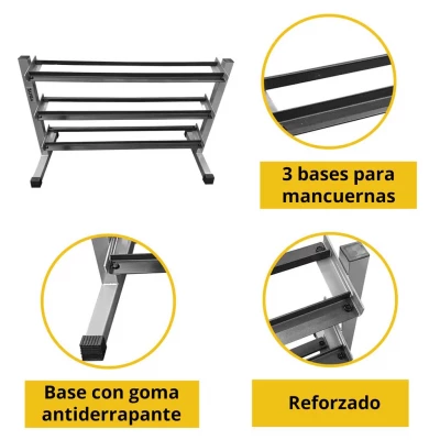 RACK PARA MANCUERNAS, 3 ESTANTES, 120X50X78