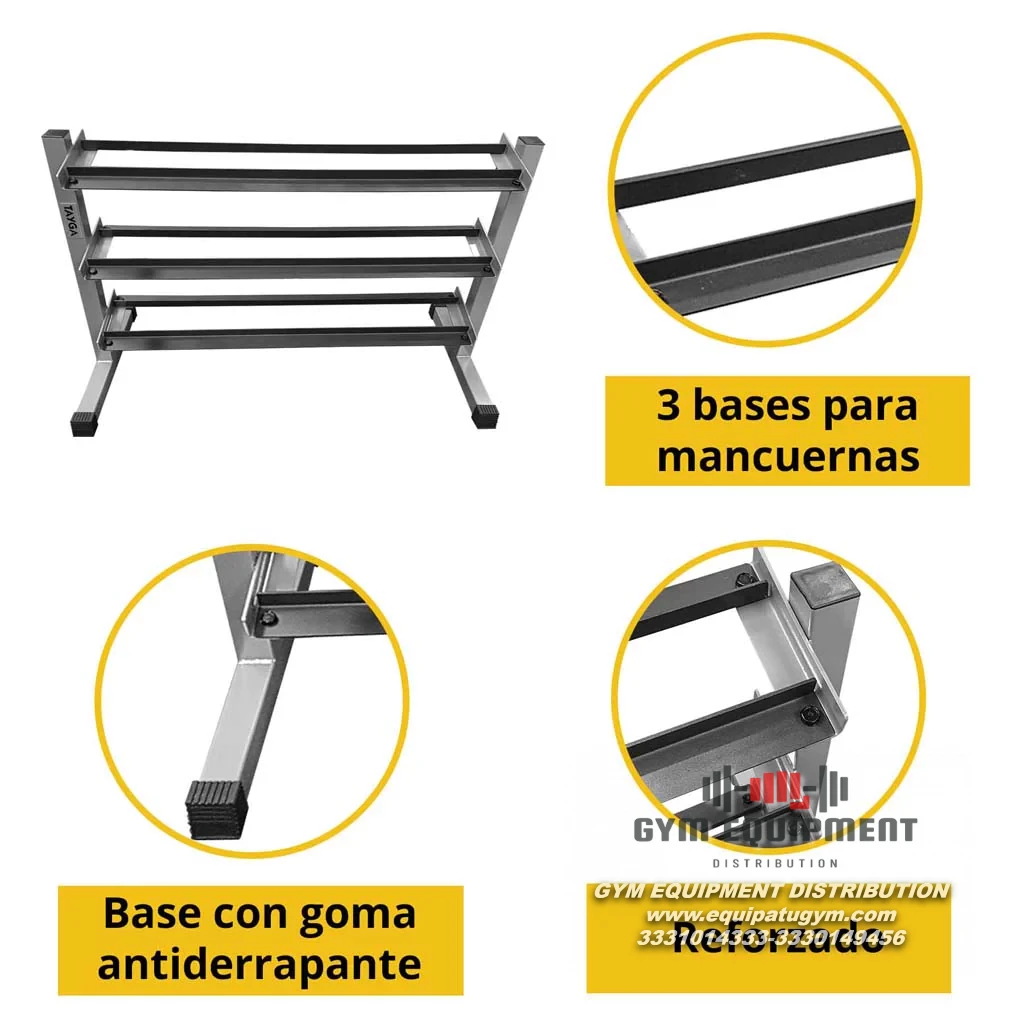 RACK PARA MANCUERNAS, 3 ESTANTES, 120X50X78