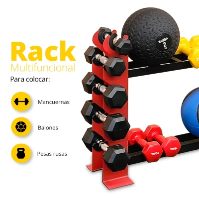 RACK PARA MANCUERNAS CON SOPORTES DE CAUCHO