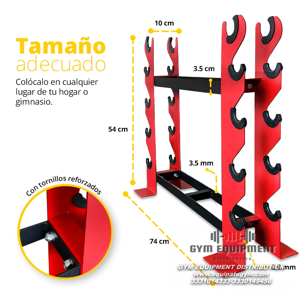RACK PARA MANCUERNAS CON SOPORTES DE CAUCHO