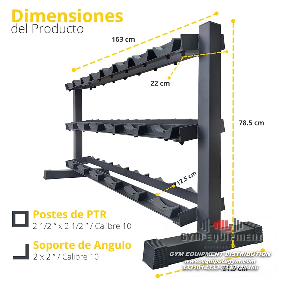 "Set de Rack con 10 Pares de Mancuernas Premium de 2.5 a 25 kg | EquipaTuGym"